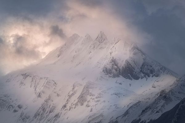 South America-Argentina-Tierra del Fuego Snowy peak of Mt Olivia